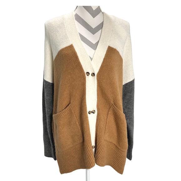 Madewell Sweaters - Madewell Colorblock Grandpa Cardigan Sweater Button Front Pockets Wool Blend L